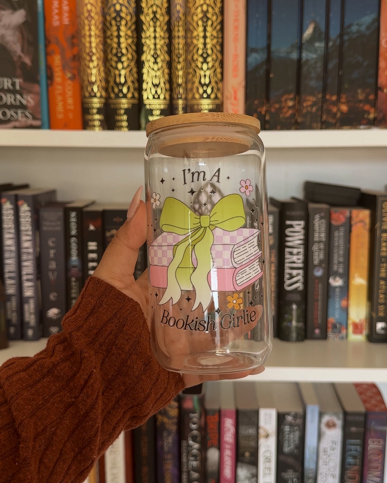 Bookish Girlie Bow - 16oz Glass Cup